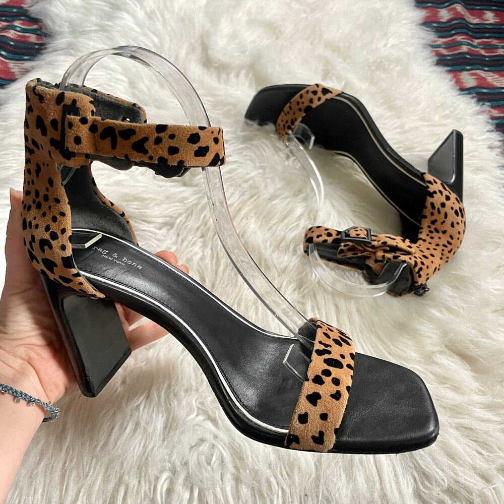 rag & bone Ellis Cheetah Print Animal Print Sandals Block Heel Heels sz 38.5 - Picture 2 of 9